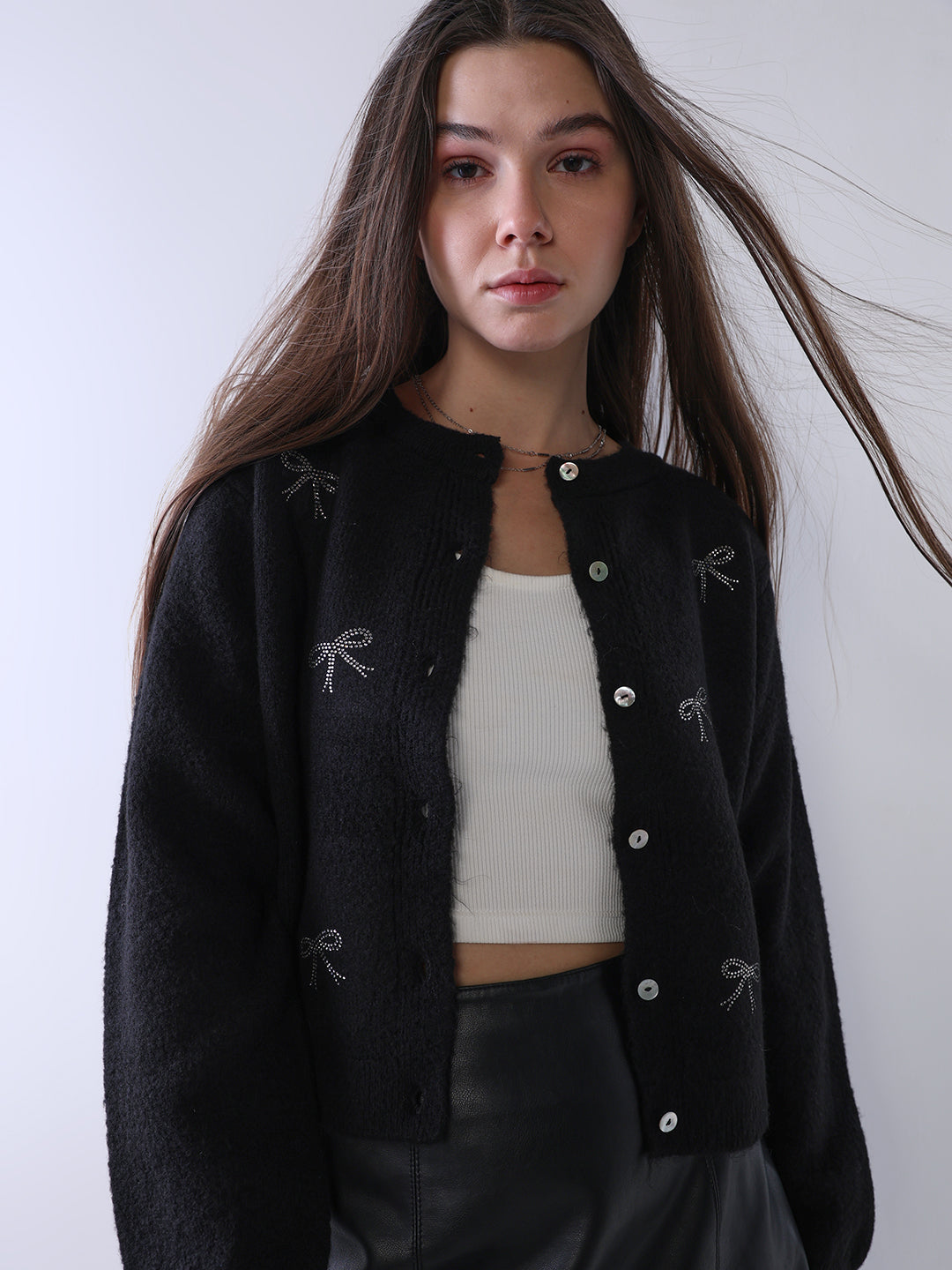 Embellished Bow Knit Cardigan