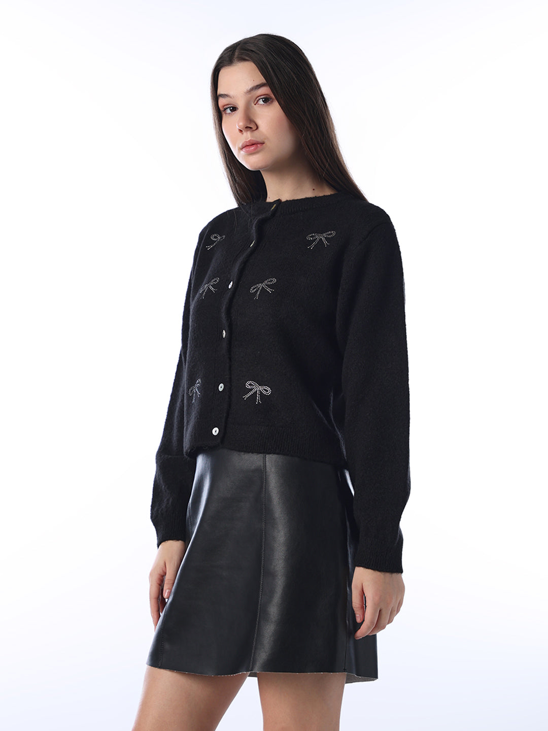 Embellished Bow Knit Cardigan