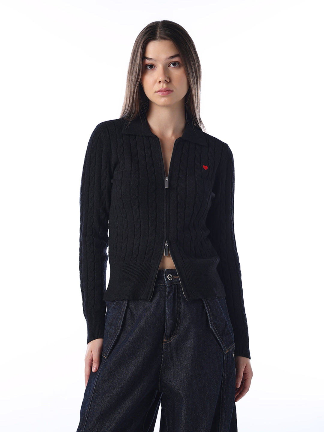 Zip-Through Polo Cardigan