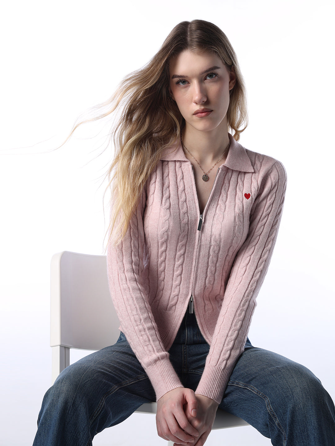 Brushed Cable Knit Polo Cardigan