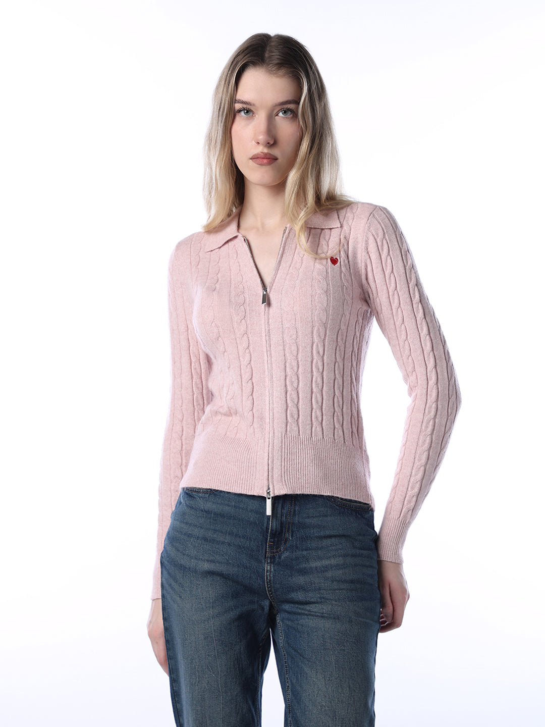 Brushed Cable Knit Polo Cardigan