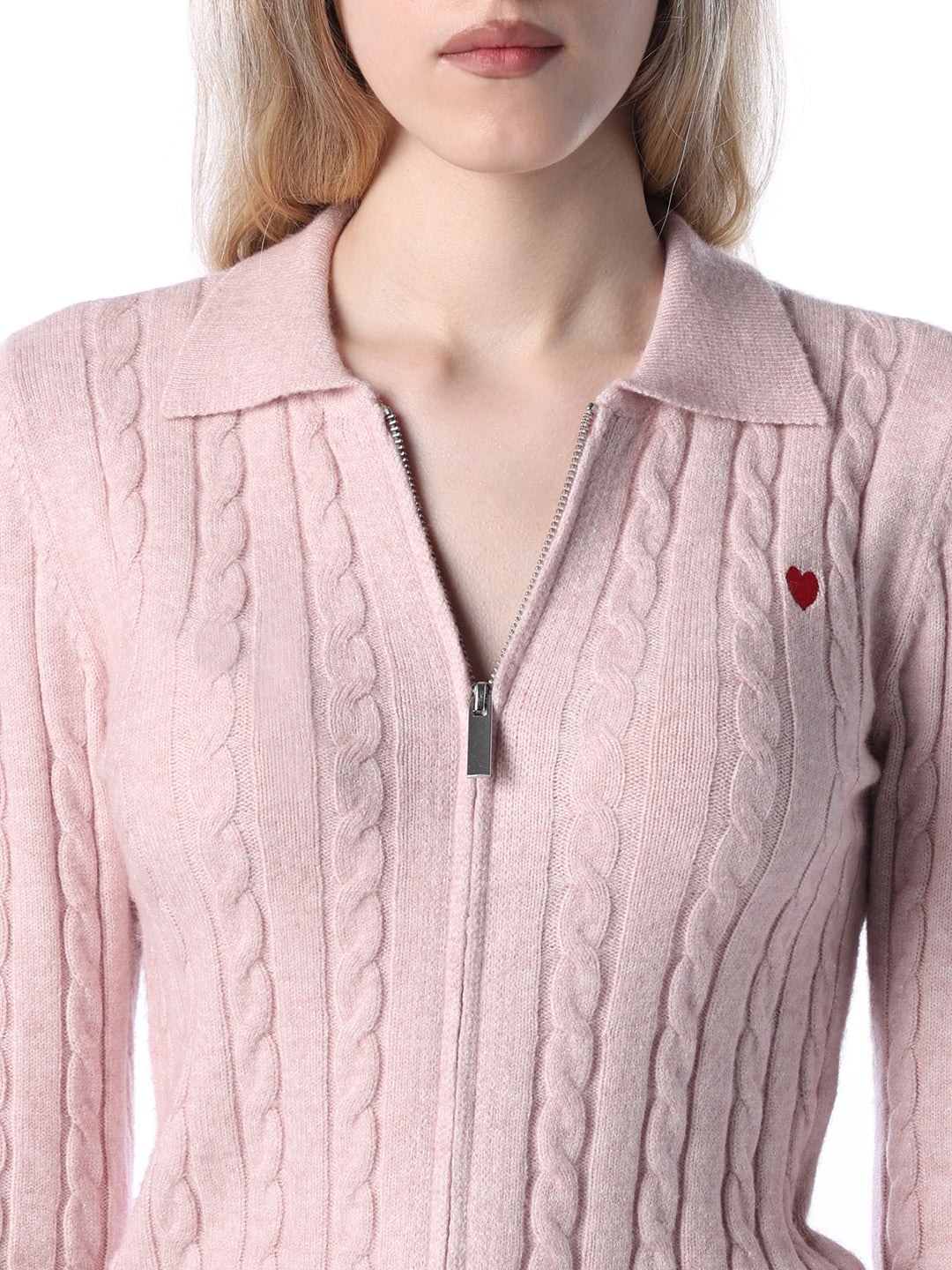 Brushed Cable Knit Polo Cardigan