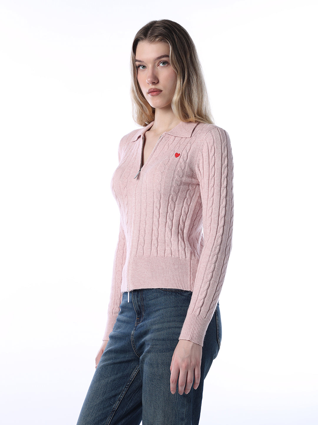 Brushed Cable Knit Polo Cardigan