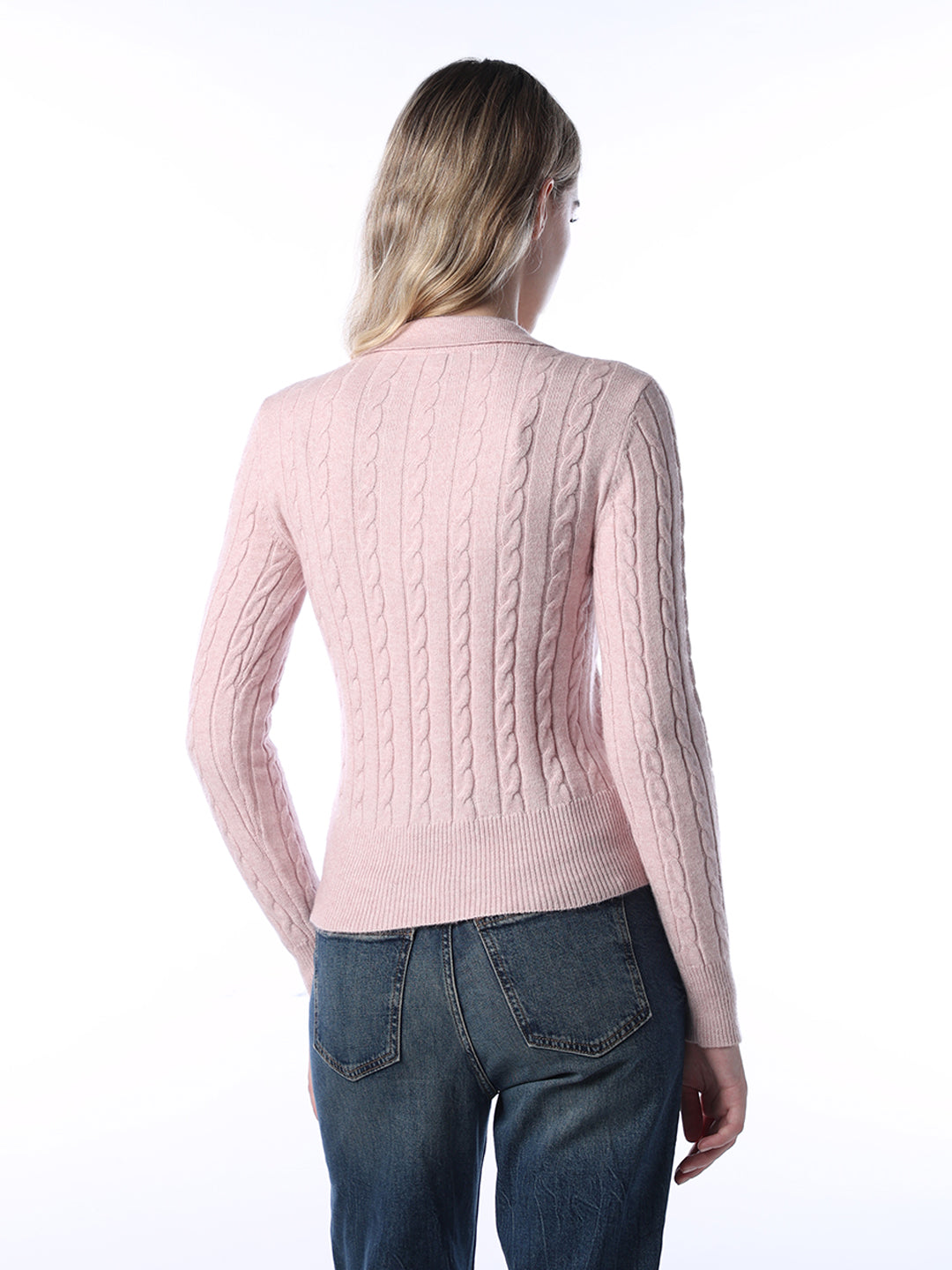 Brushed Cable Knit Polo Cardigan