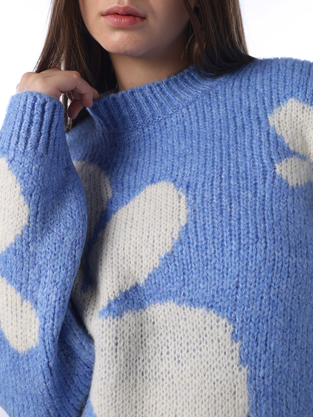 Floral Jacquard Chunky Pullover - Blue