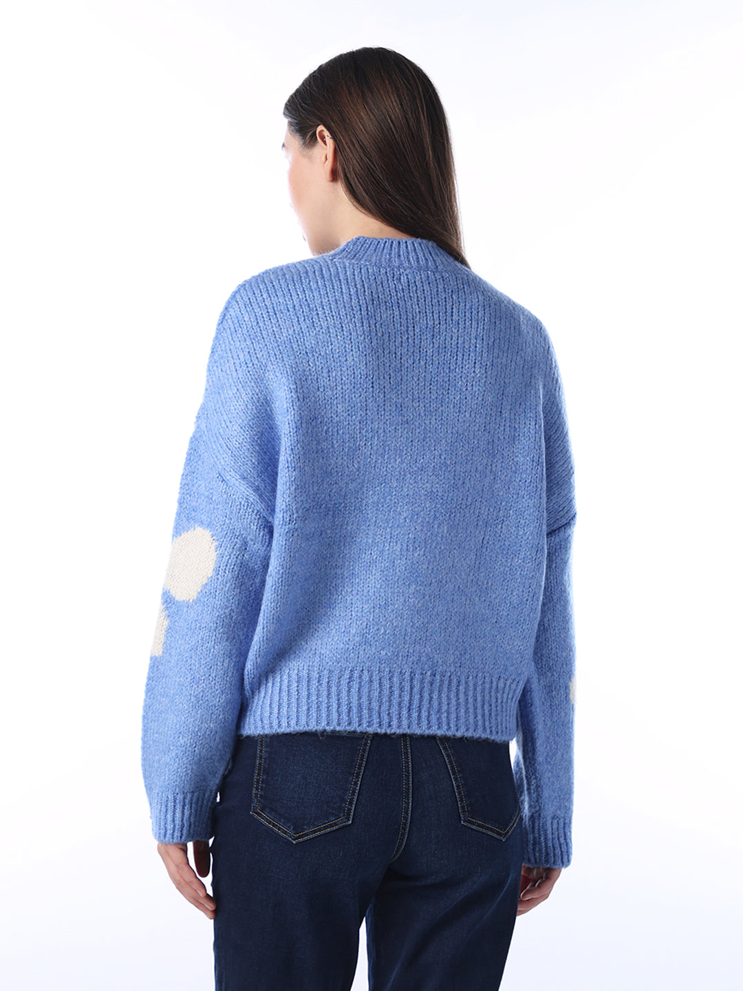 Floral Jacquard Chunky Pullover - Blue