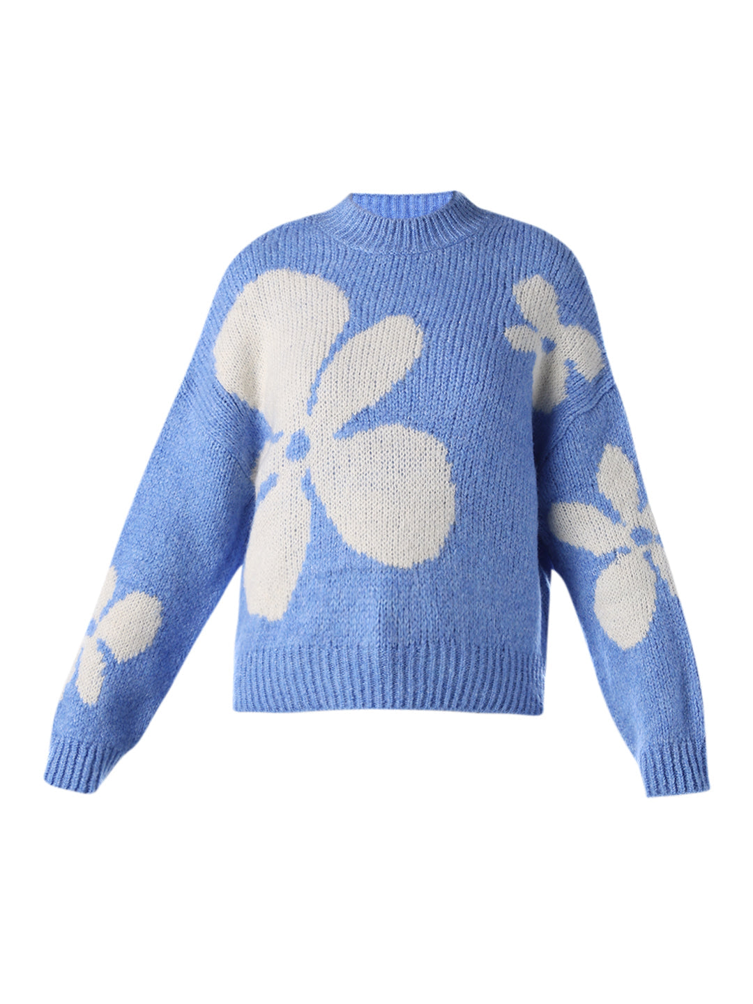 Floral Jacquard Chunky Pullover - Blue