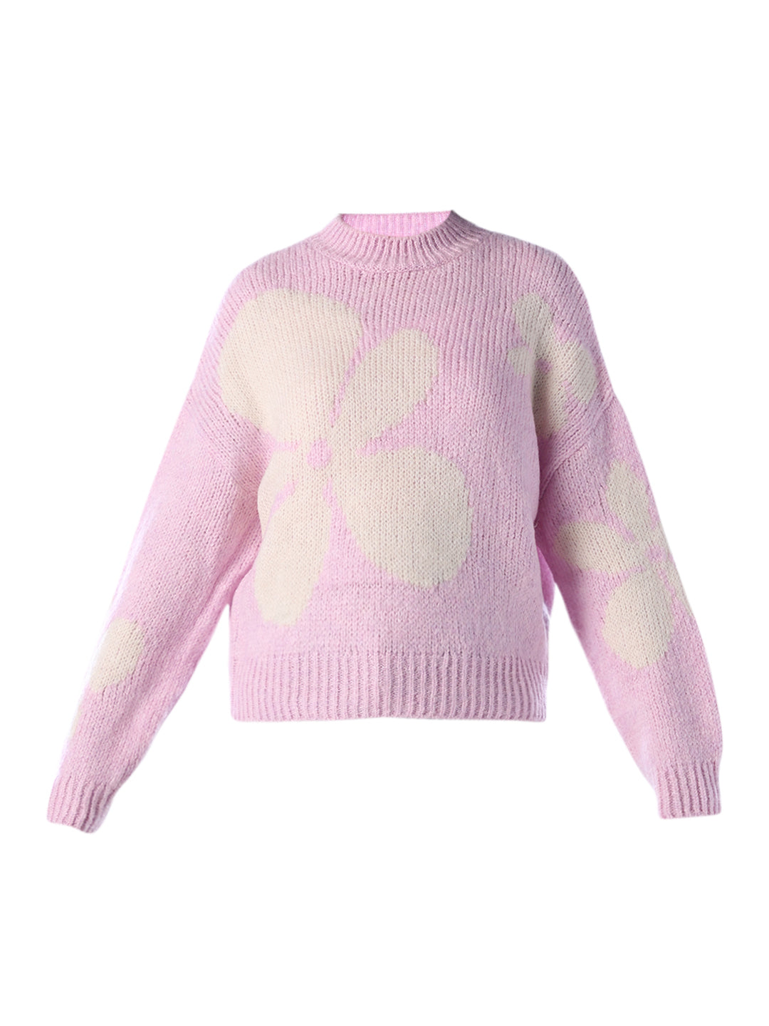 Floral Jacquard Chunky Pullover - Pink
