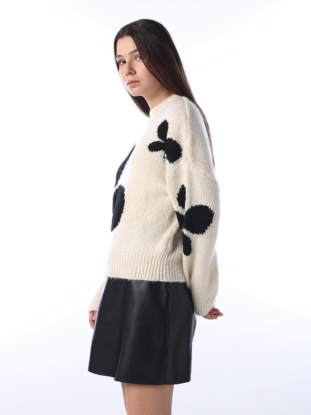 Floral Jacquard Chunky Pullover - Cream