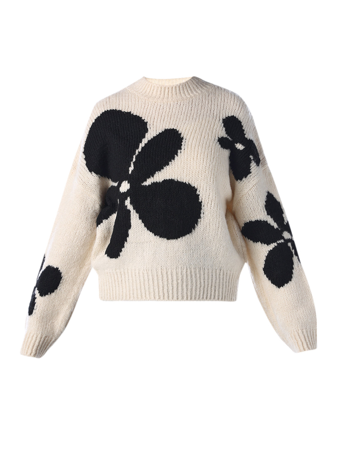 Floral Jacquard Chunky Pullover - Cream