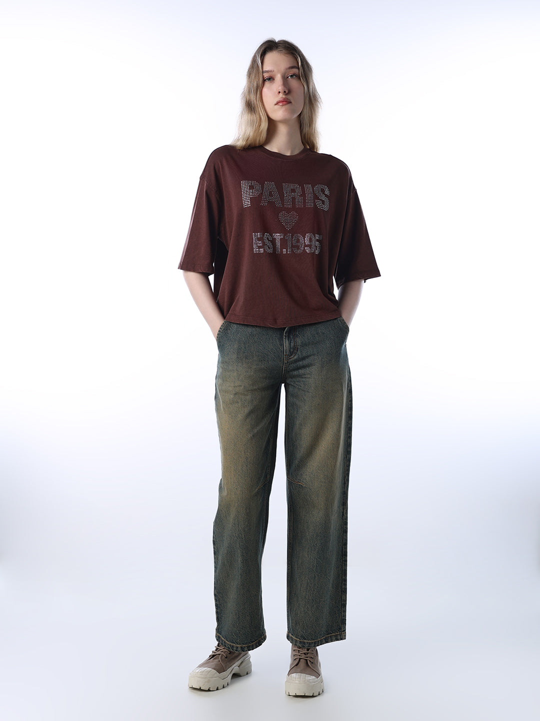 Rhinestone Detail Boxy T-shirt