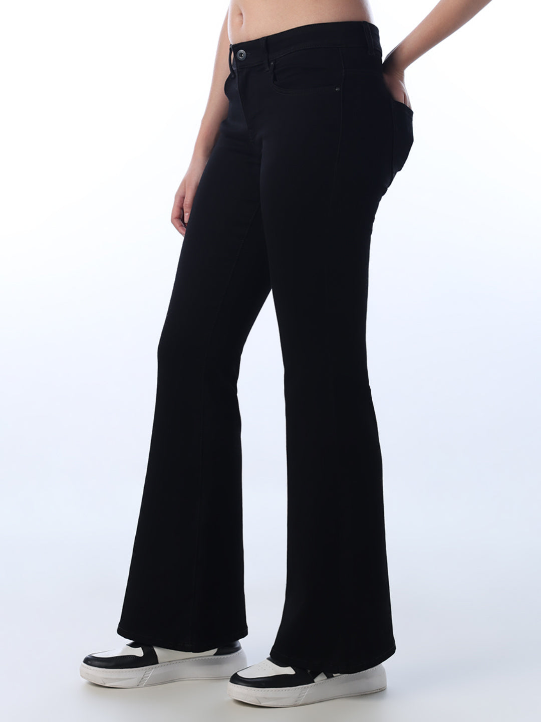 Black High Rise Flared Jeans