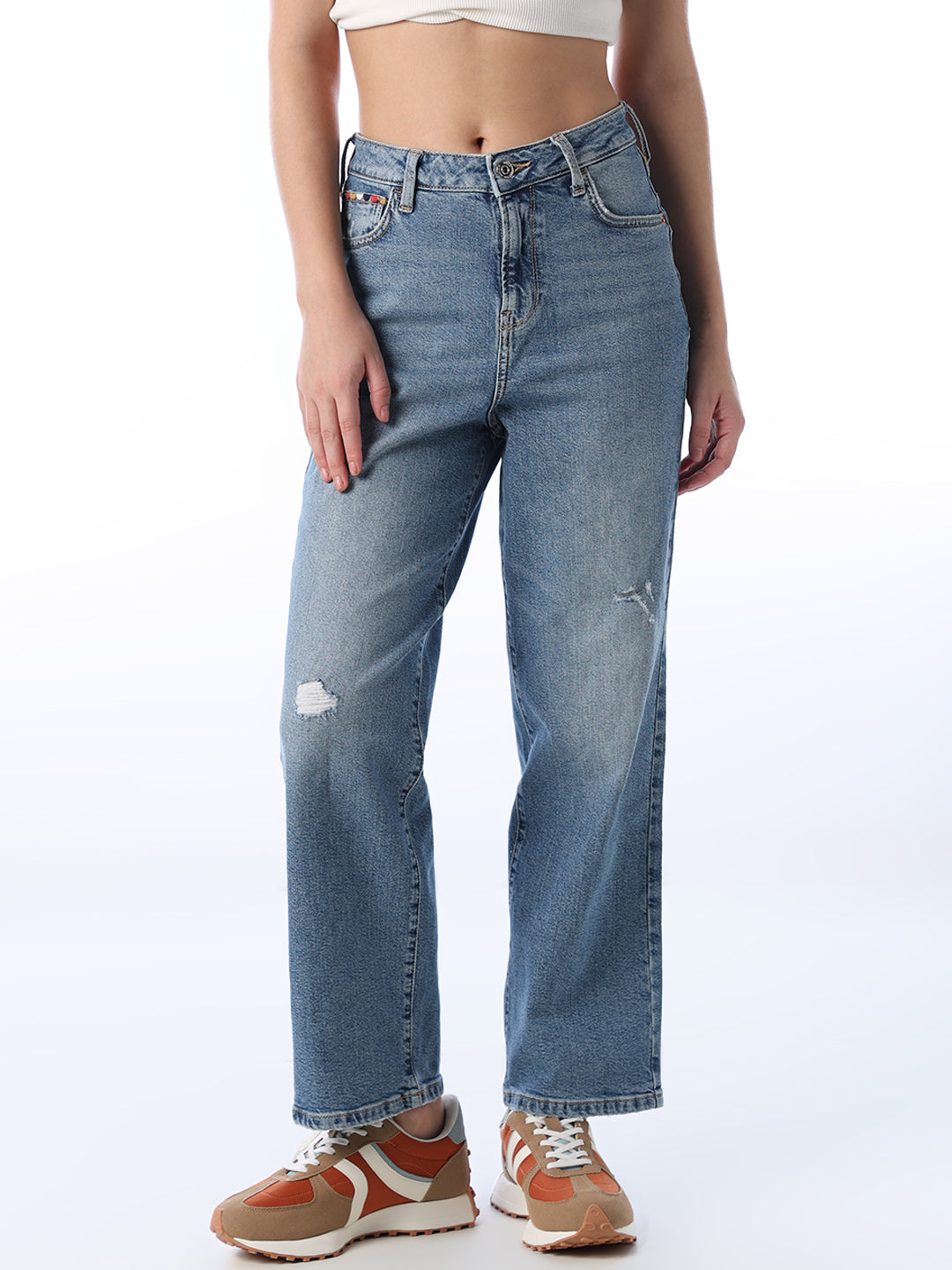Mildly Distressed Straight Fit Jeans