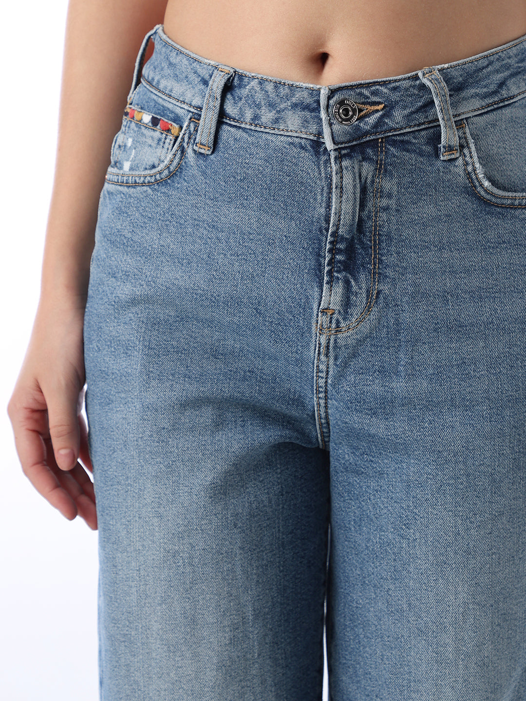 Mildly Distressed Straight Fit Jeans