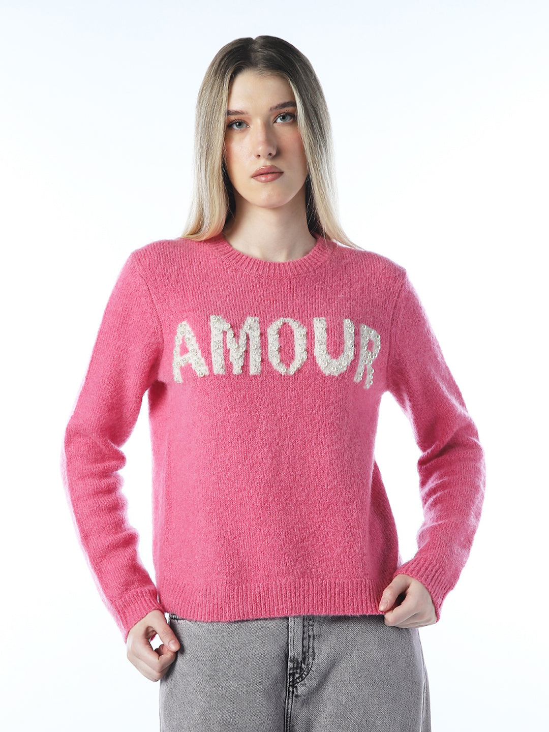 Pearl Detail Fuzzy Pullover