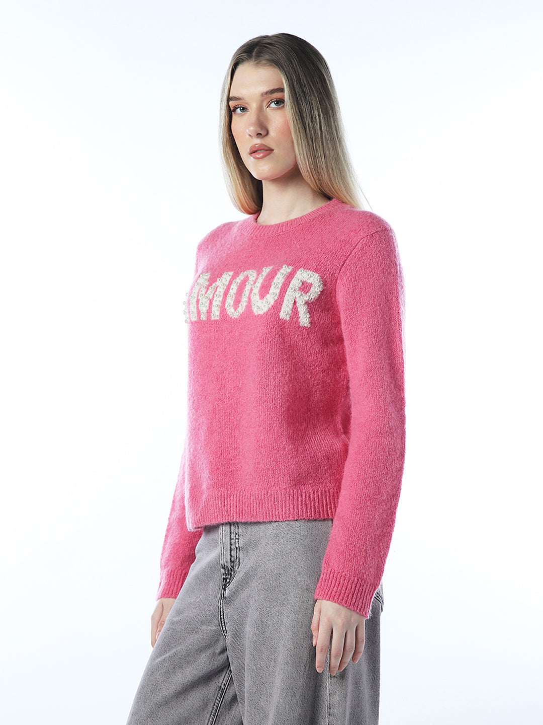 Pearl Detail Fuzzy Pullover