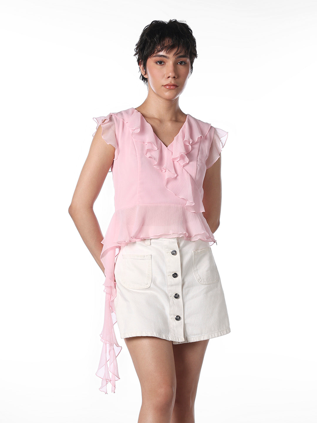 トップス JILTU petit frill blouse pink 01 Buy Women Pink Short Sleeves Ruffle Top Online at Best Price