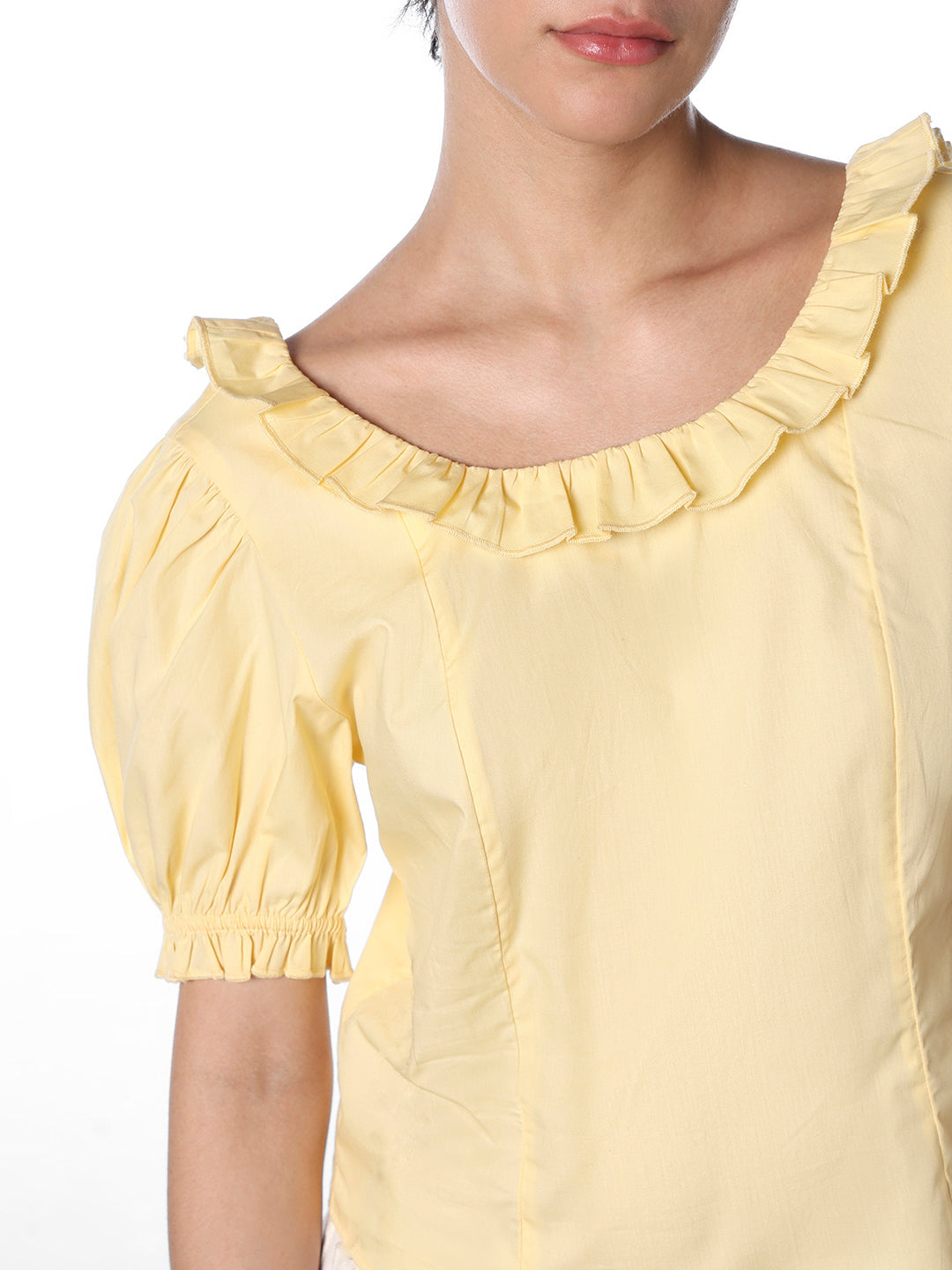 Yellow Frill-Trim Top
