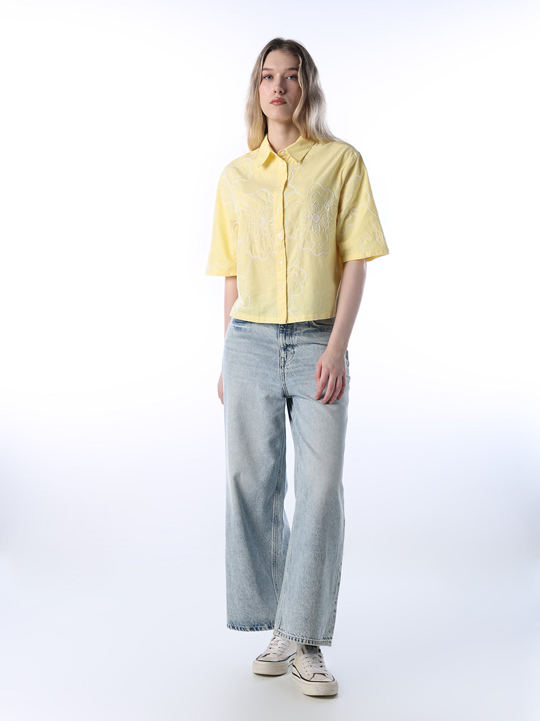 Yellow Embroidered Cotton Shirt