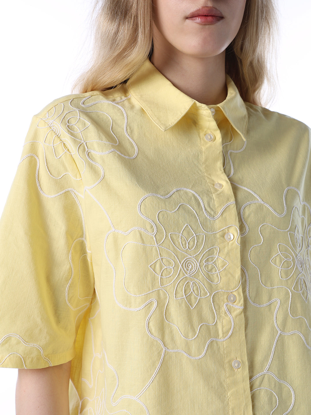 Yellow Embroidered Cotton Shirt