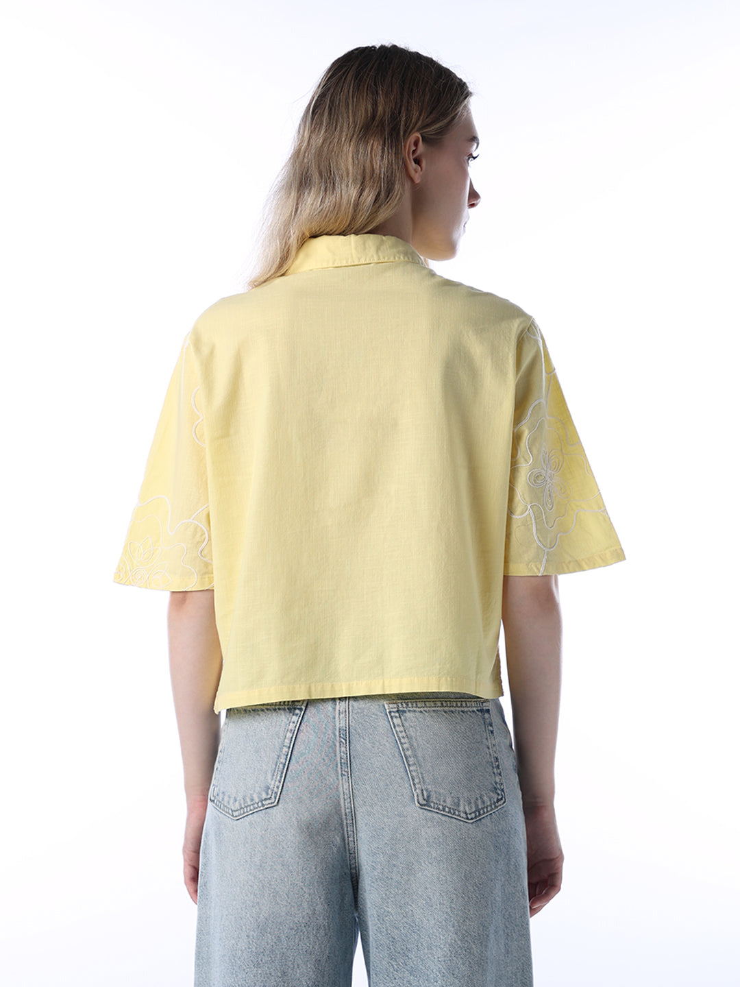 Yellow Embroidered Cotton Shirt