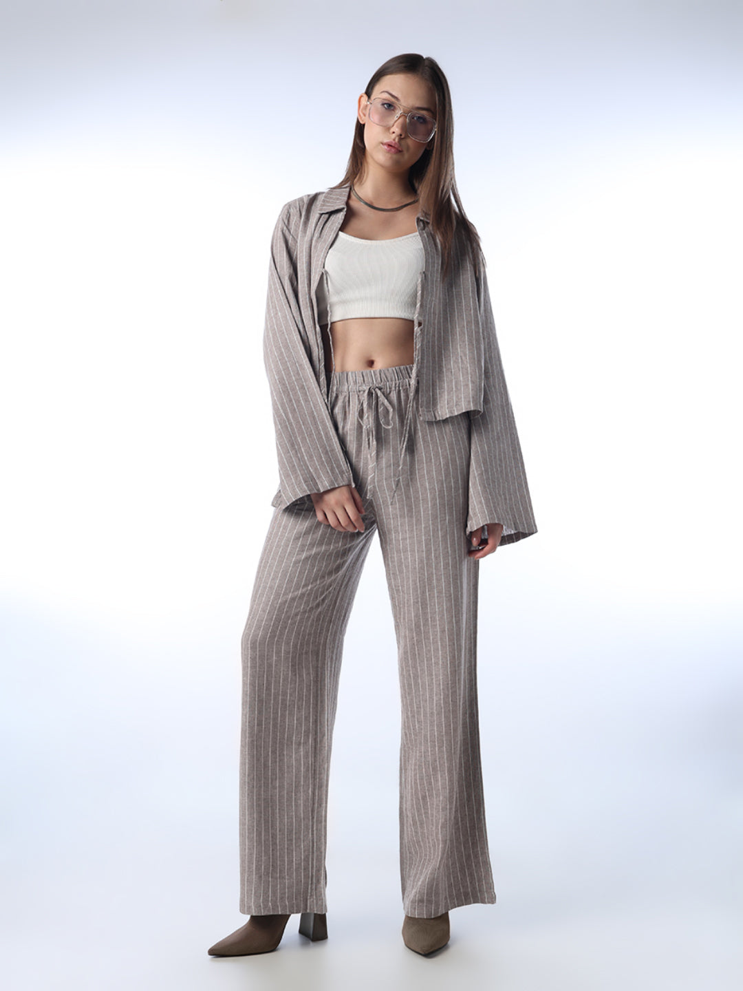 Linen Blend Striped Pants