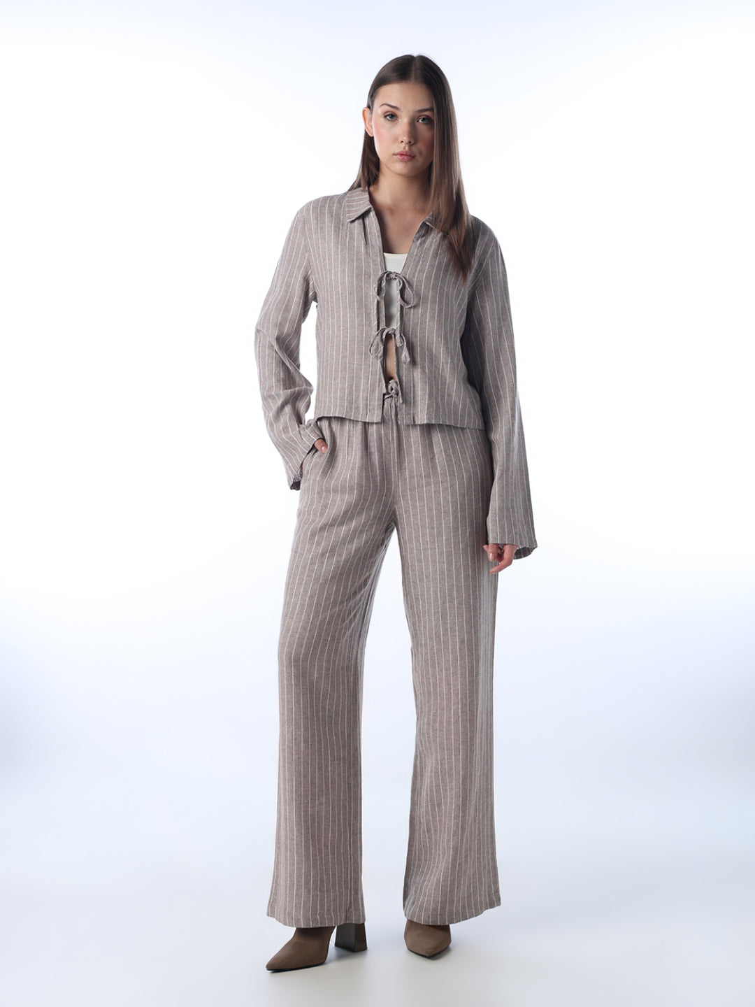 Linen Blend Striped Pants