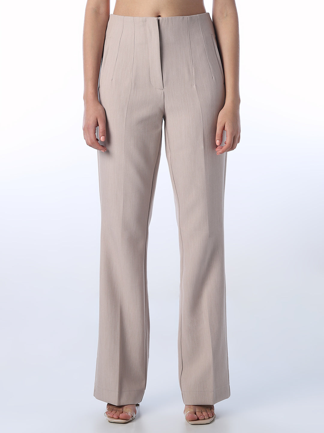 High Waist Flared Tailored Pants - Beige