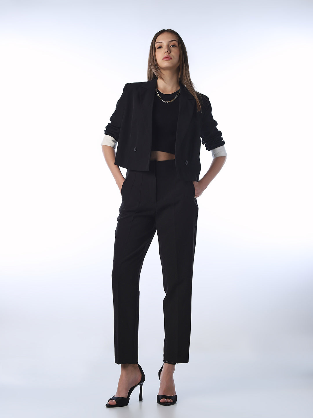 High Waist Ankle Length Tailored Pants