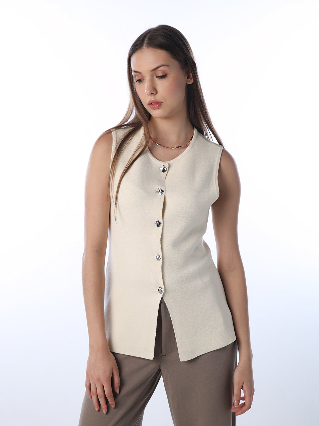 Cream Long Tailored Waistcoat