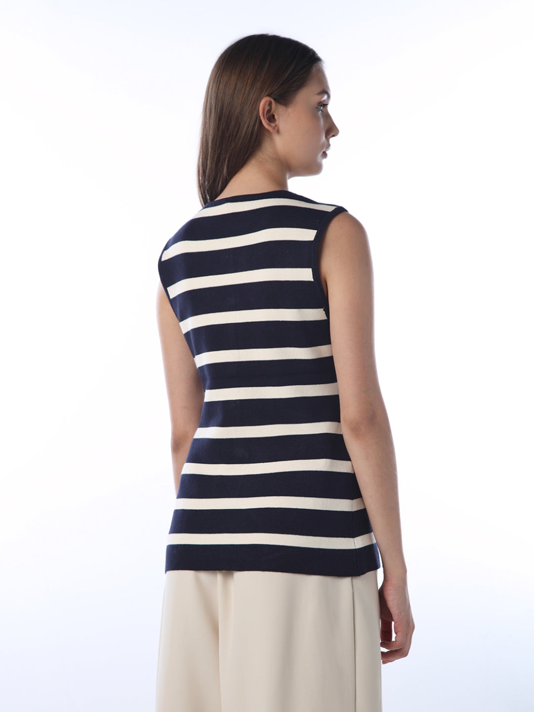 Button-Down Striped Long Vest Top