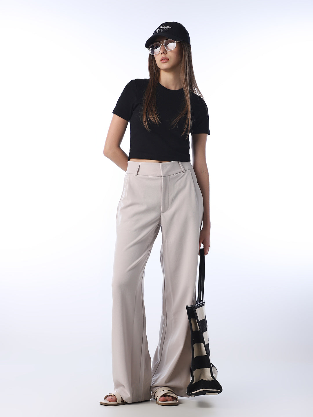 Tailored Wide Leg Pants - Beige - 26