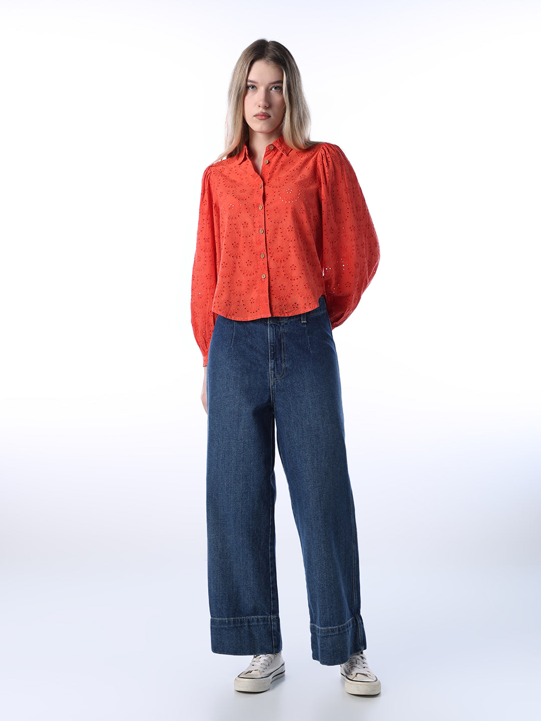 Red Cotton Schiffli Shirt