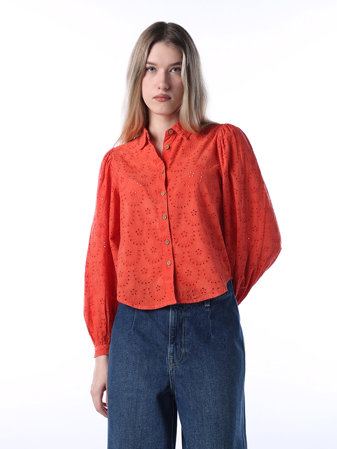 Red Cotton Schiffli Shirt
