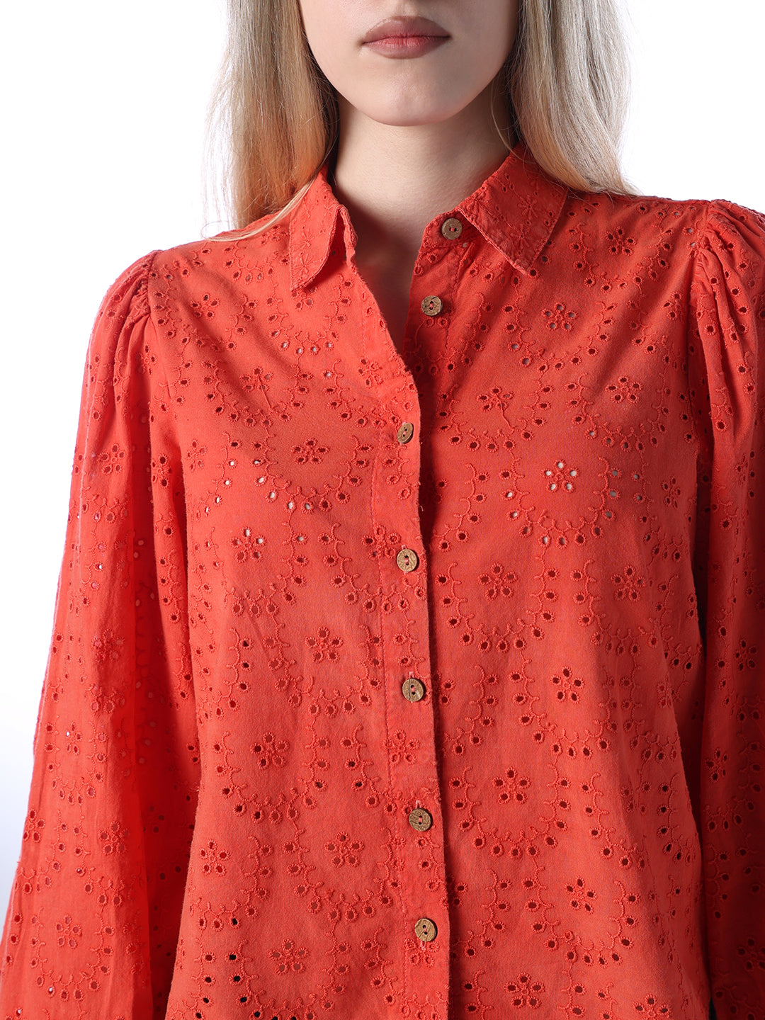 Red Cotton Schiffli Shirt