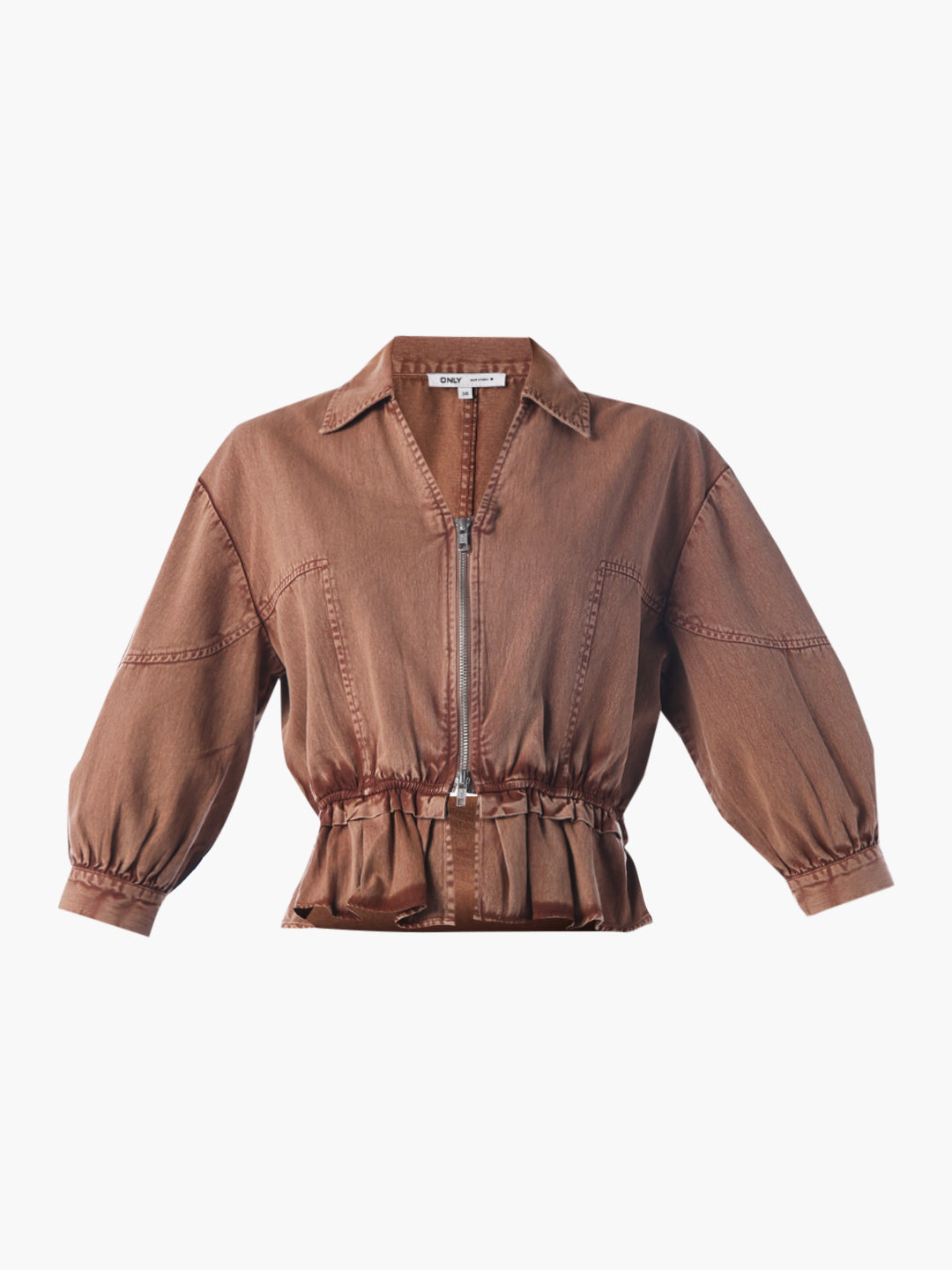 Vintage Washed Zip-Up Shirt- Brown