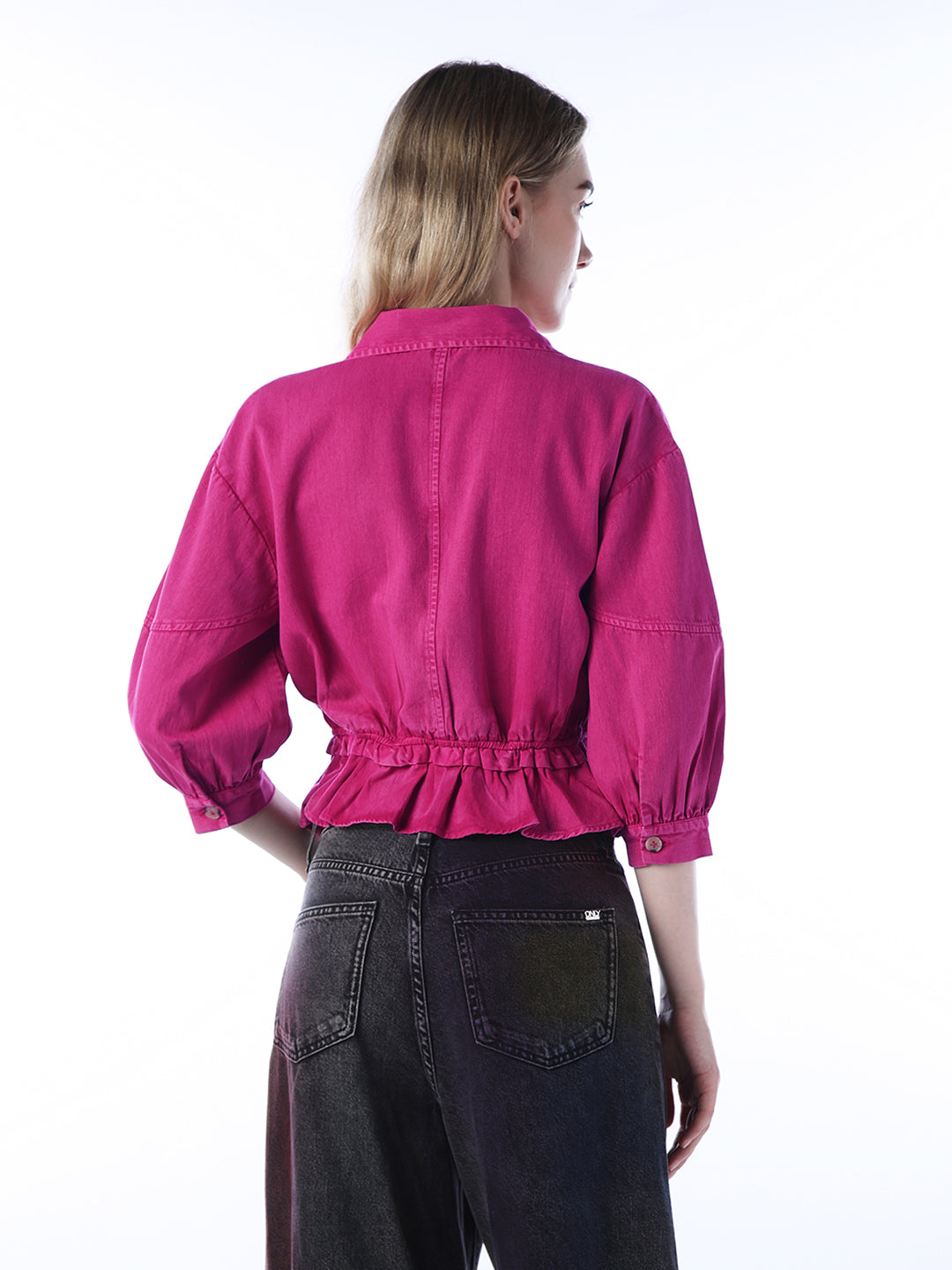 Vintage Washed Zip-Up Shirt - Pink