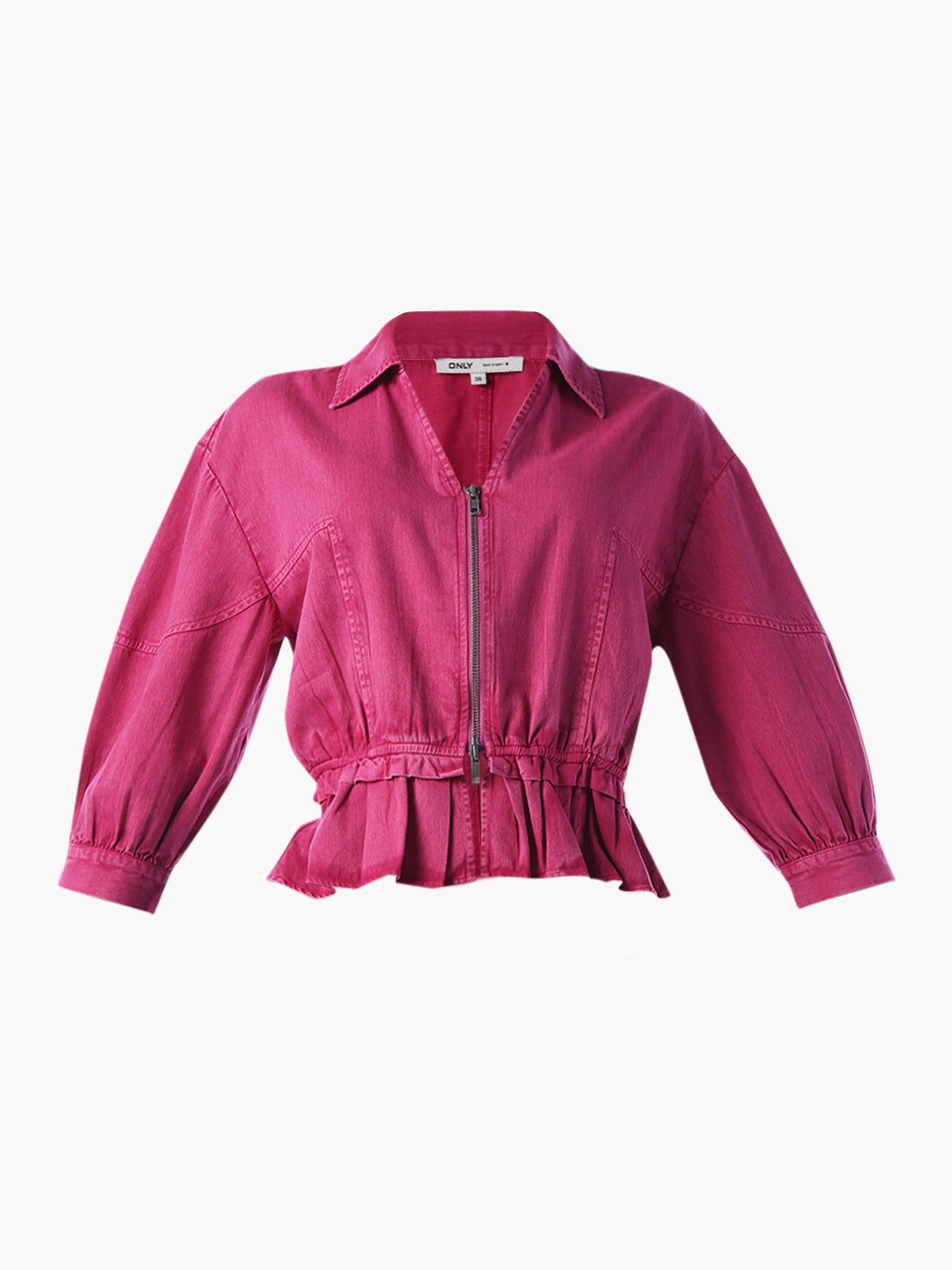 Vintage Washed Zip-Up Shirt - Pink