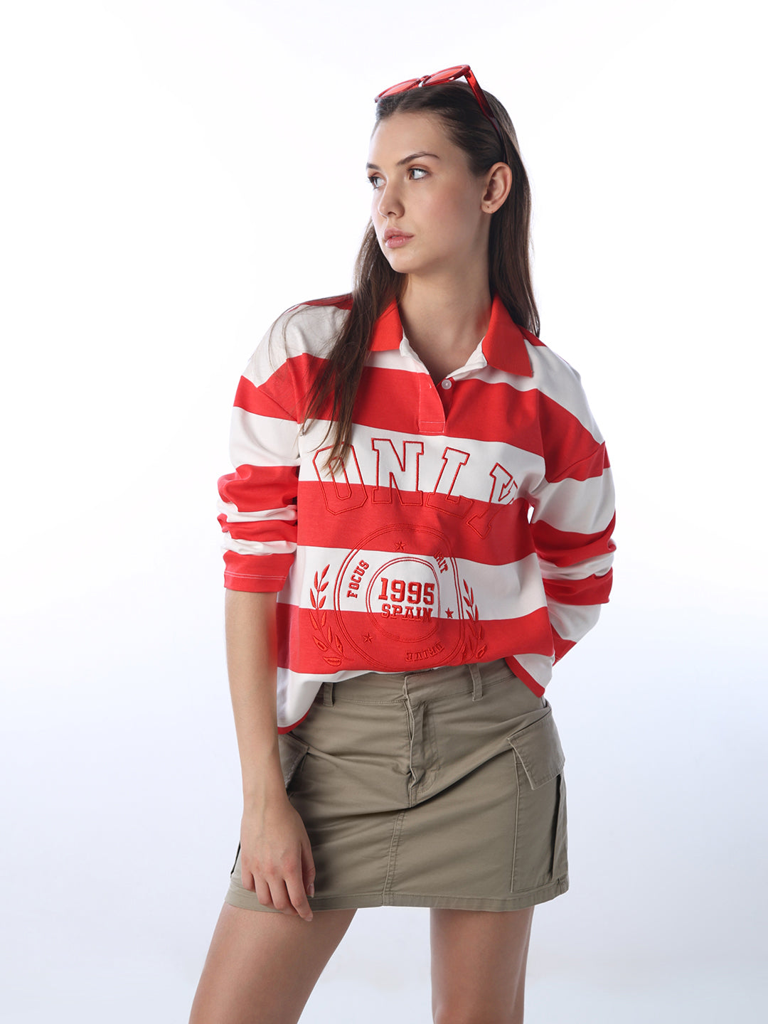 Embroidered Striped Rugby Polo