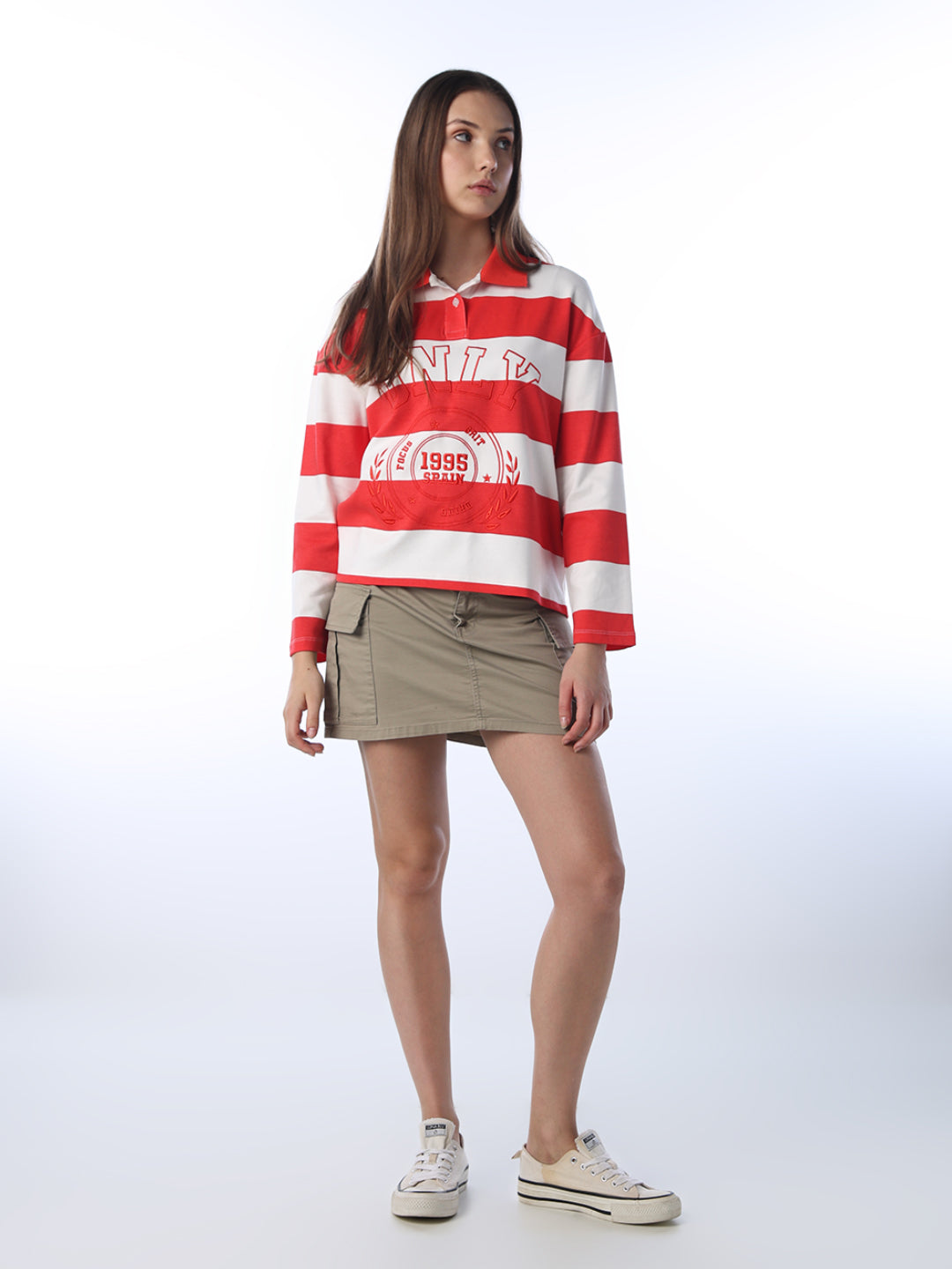 Embroidered Striped Rugby Polo