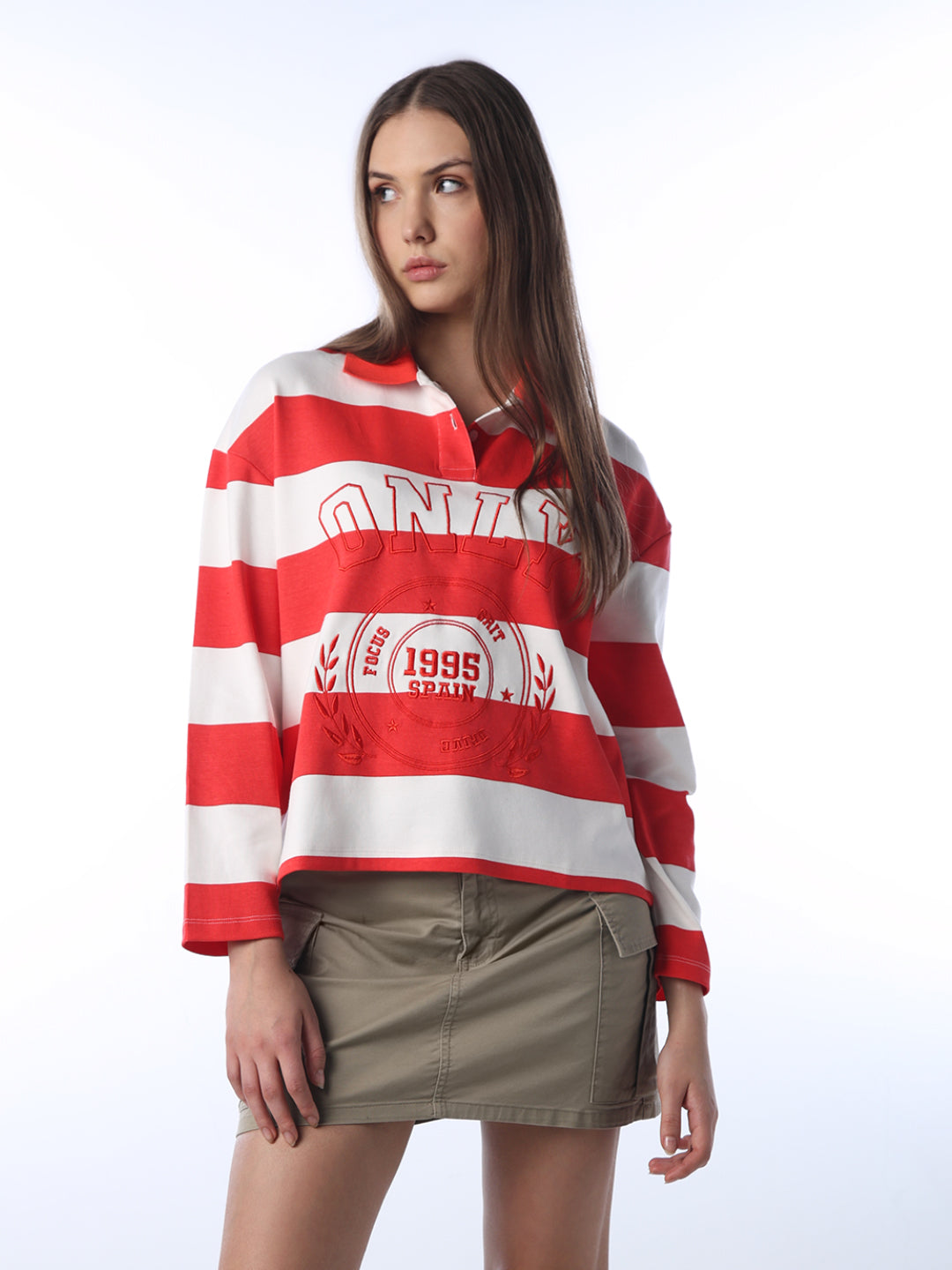 Embroidered Striped Rugby Polo