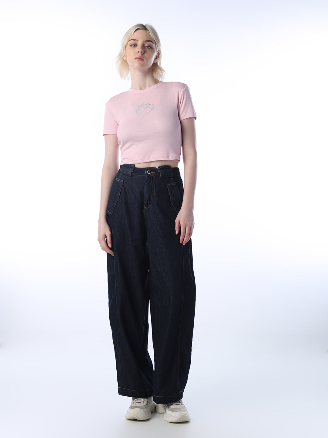 Cropped Fitted T-shirt - Pink