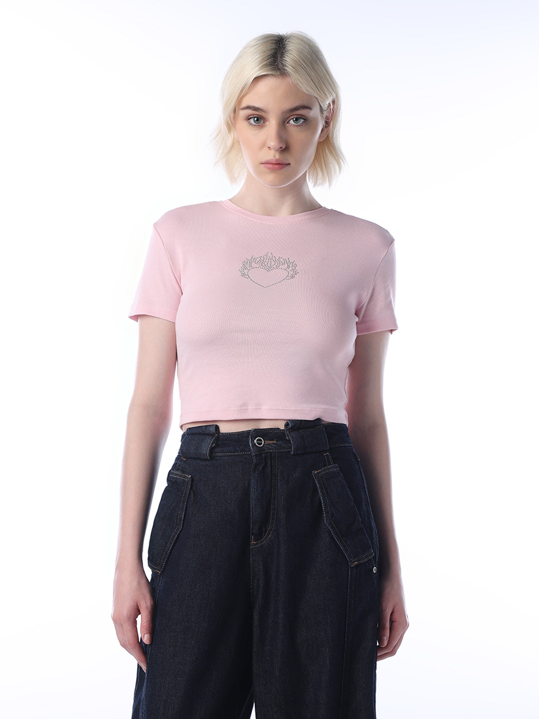 Cropped Fitted T-shirt - Pink
