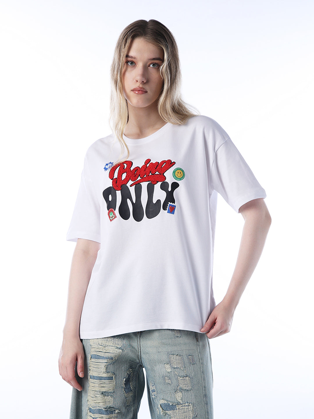Applique Printed Cotton T-shirt