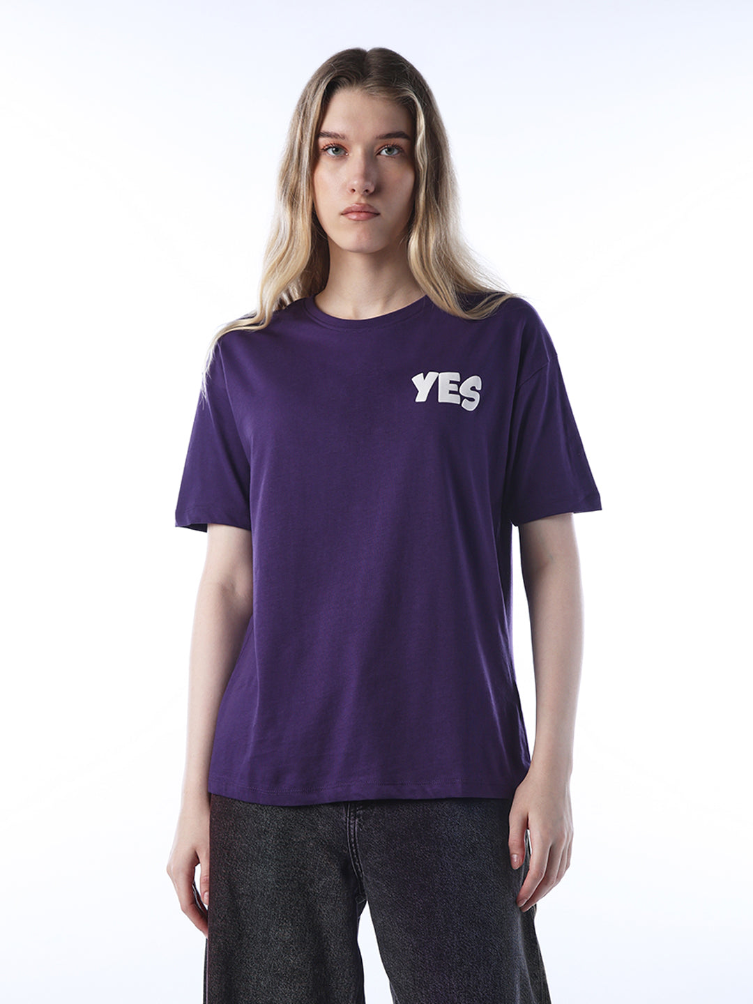 Printed Back Cotton T-shirt - Purple