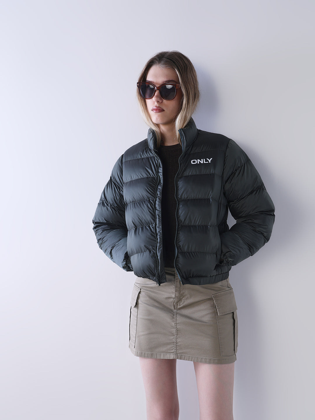 Logo Print High Neck Puffer Jacket