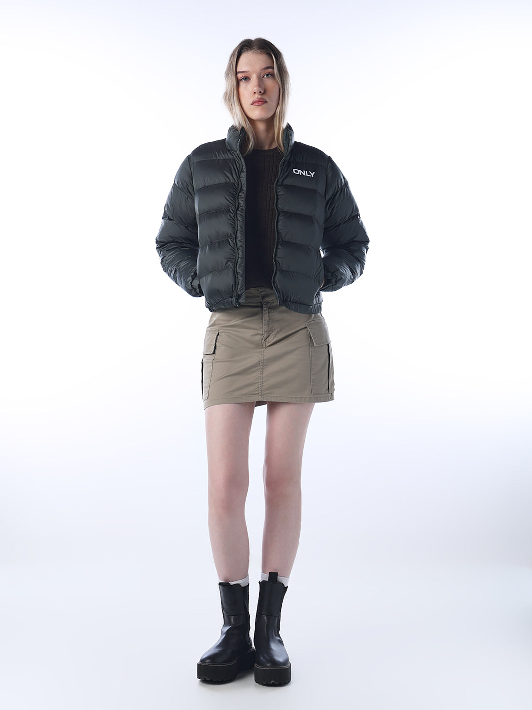 Logo Print High Neck Puffer Jacket