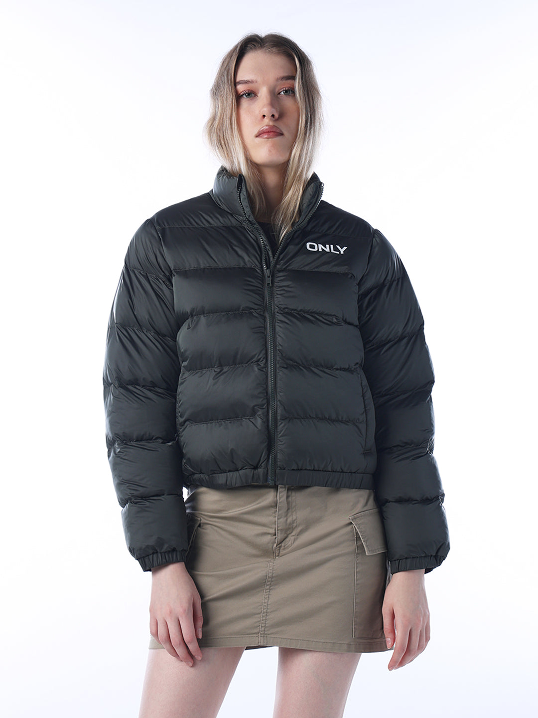 Logo Print High Neck Puffer Jacket