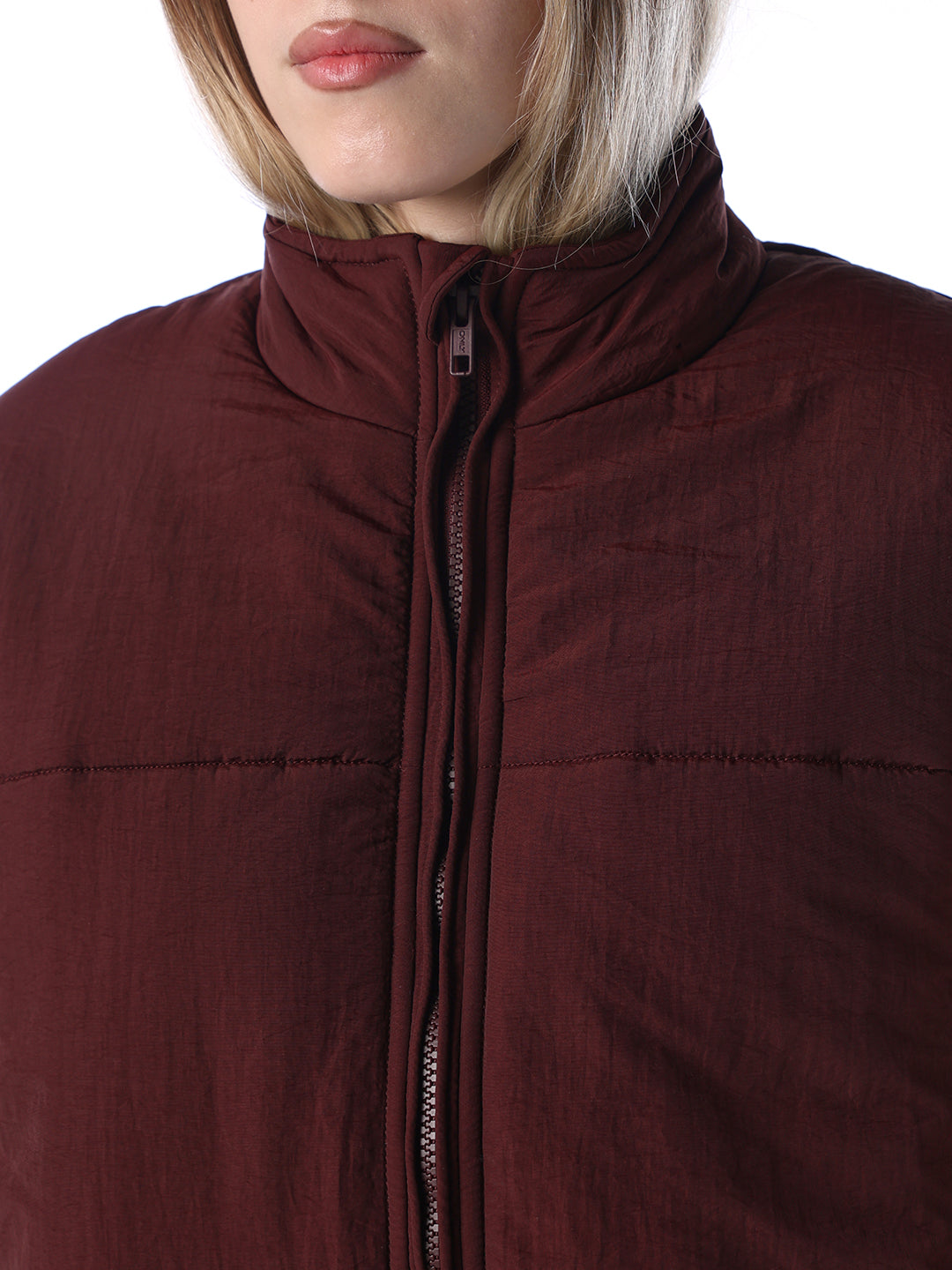 Maroon High Neck Puffer Jacket