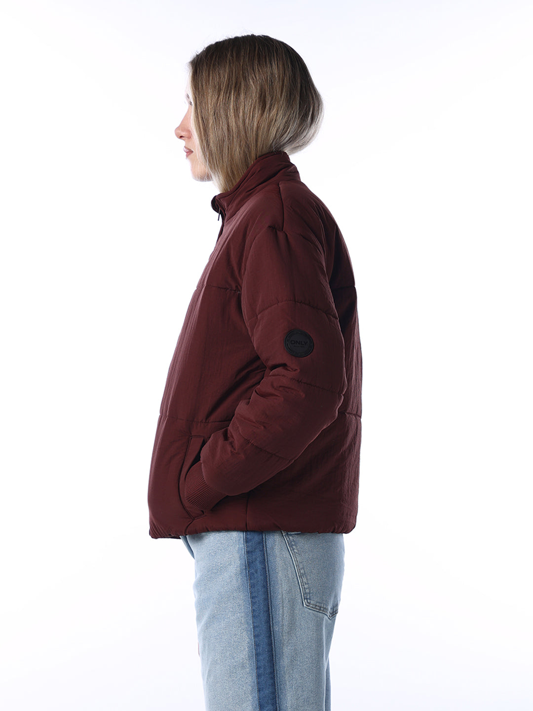 Maroon High Neck Puffer Jacket